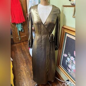 & Other Stories gold lamé midi wrap cocktail dress